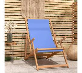Scaun de plajă pliabil, albastru, lemn masiv de tec
