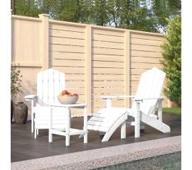 Scaune de grădină adirondack cu taburet și masă, alb, hdpe