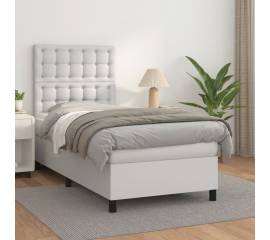 Pat box spring cu saltea, alb, 80x200 cm, piele ecologică