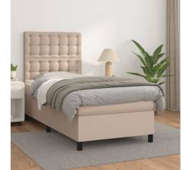 Pat box spring cu saltea, cappuccino, 80x200 cm piele ecologică