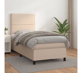 Pat box spring cu saltea, cappuccino, 80x200 cm piele ecologică