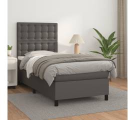 Pat box spring cu saltea, gri, 80x200 cm, piele ecologică