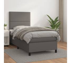 Pat box spring cu saltea, gri, 80x200 cm, piele ecologică