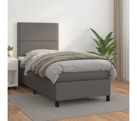 Pat box spring cu saltea, gri, 90x190 cm, piele ecologică