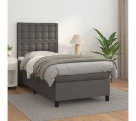 Pat box spring cu saltea, gri, 90x190 cm, piele ecologică