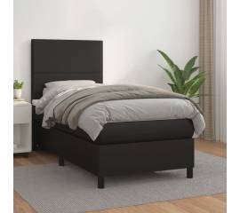 Pat box spring cu saltea, negru, 100x200 cm, piele ecologică