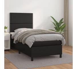 Pat box spring cu saltea, negru, 100x200 cm, piele ecologică