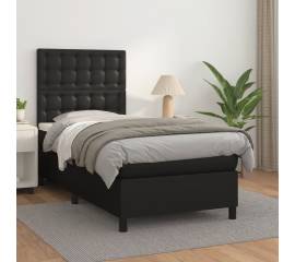 Pat box spring cu saltea, negru, 80x200 cm, piele ecologică