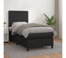 Pat box spring cu saltea, negru, 90x190 cm, piele ecologică