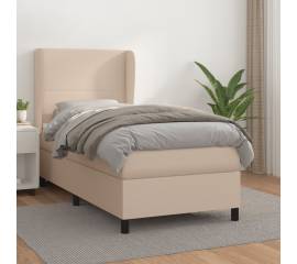 Pat box spring cu saltea, cappuccino, 80x200 cm piele ecologică