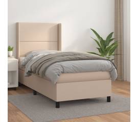 Pat box spring cu saltea, cappuccino, 80x200 cm piele ecologică