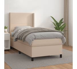 Pat box spring cu saltea, cappuccino, 80x200 cm piele ecologică