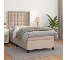 Pat box spring cu saltea, cappuccino, 80x200 cm piele ecologică