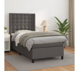 Pat box spring cu saltea, gri, 80x200 cm, piele ecologică