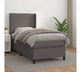 Pat box spring cu saltea, gri, 80x200 cm, piele ecologică