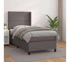 Pat box spring cu saltea, gri, 80x200 cm, piele ecologică