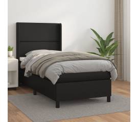 Pat box spring cu saltea, negru, 100x200 cm, piele ecologică