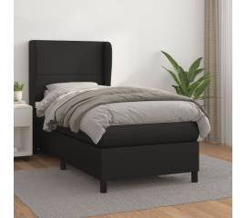 Pat box spring cu saltea, negru, 90x190 cm, piele ecologică