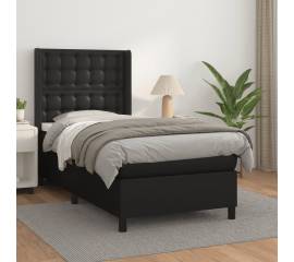 Pat box spring cu saltea, negru, 90x190 cm, piele ecologică