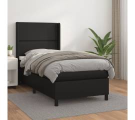 Pat continental cu saltea, negru, 80x200 cm, piele ecologică