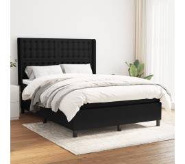 Pat box spring cu saltea, negru, 140x190 cm, textil