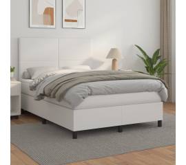 Pat box spring cu saltea, alb, 140x190 cm, piele ecologică