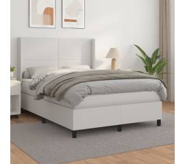 Pat box spring cu saltea, alb, 140x190 cm, piele ecologică