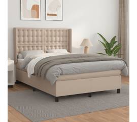 Pat box spring cu saltea, cappuccino, 140x190cm piele ecologică