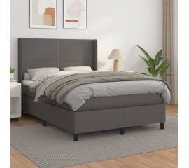 Pat box spring cu saltea, gri, 140x190 cm, piele ecologică