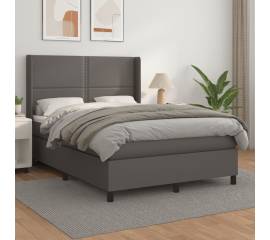 Pat box spring cu saltea, gri, 140x200 cm, piele ecologică