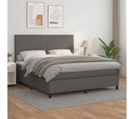 Pat box spring cu saltea, gri, 160x200 cm, piele ecologică