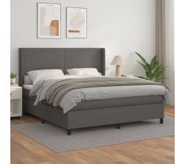 Pat box spring cu saltea, gri, 160x200 cm, piele ecologică