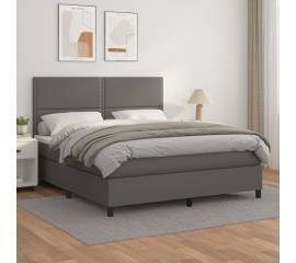 Pat box spring cu saltea, gri, 160x200 cm, piele ecologică