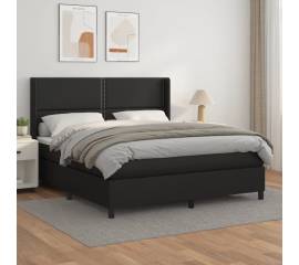 Pat box spring cu saltea, negru, 160x200 cm, piele ecologică