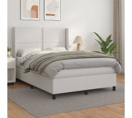 Pat box spring cu saltea, alb, 140x190 cm, piele ecologică