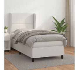 Pat box spring cu saltea, alb, 80x200 cm, piele ecologică