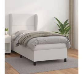 Pat box spring cu saltea, alb, 90x190 cm, piele ecologică