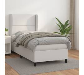 Pat box spring cu saltea, alb, 90x200 cm, piele ecologică