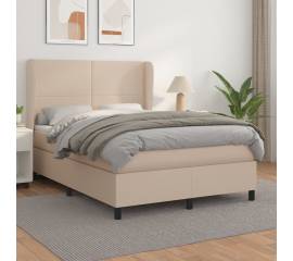 Pat box spring cu saltea, cappuccino, 140x190cm piele ecologică