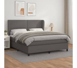 Pat box spring cu saltea, gri, 160x200 cm, piele ecologică