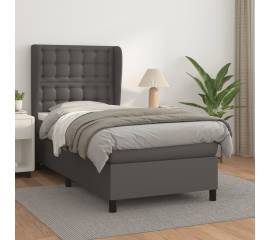 Pat box spring cu saltea, gri, 80x200 cm, piele ecologică