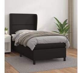 Pat box spring cu saltea, negru, 100x200 cm, piele ecologică