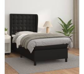 Pat box spring cu saltea, negru, 100x200 cm, piele ecologică