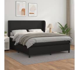 Pat box spring cu saltea, negru, 160x200 cm, piele ecologică