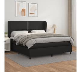 Pat box spring cu saltea, negru, 160x200 cm, piele ecologică