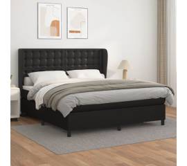 Pat box spring cu saltea, negru, 160x200 cm, piele ecologică