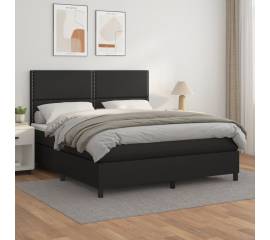 Pat box spring cu saltea, negru, 160x200 cm, piele ecologică