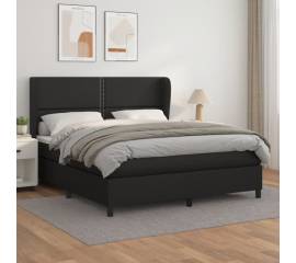 Pat box spring cu saltea, negru, 180x200 cm, piele ecologică