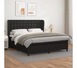 Pat box spring cu saltea, negru, 180x200 cm, piele ecologică