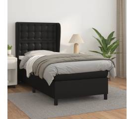 Pat box spring cu saltea, negru, 90x190 cm, piele ecologică